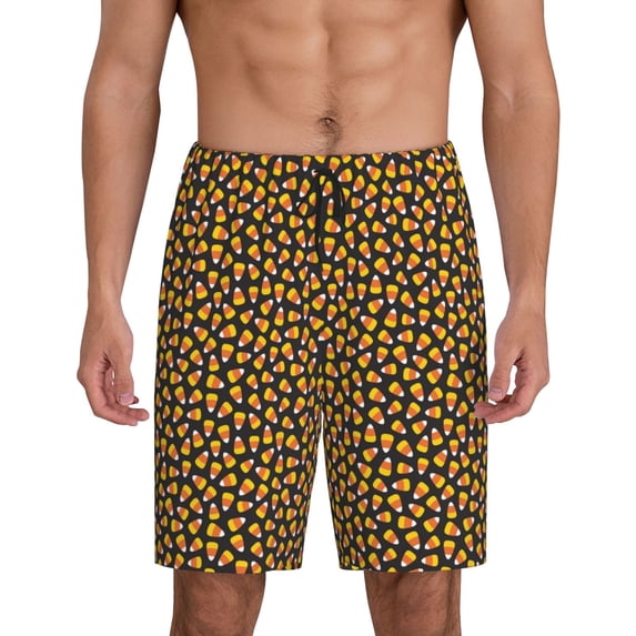 Bixox Men's Candy Corn printed lightweight casual shorts, soft sleep shorts with pockets.
