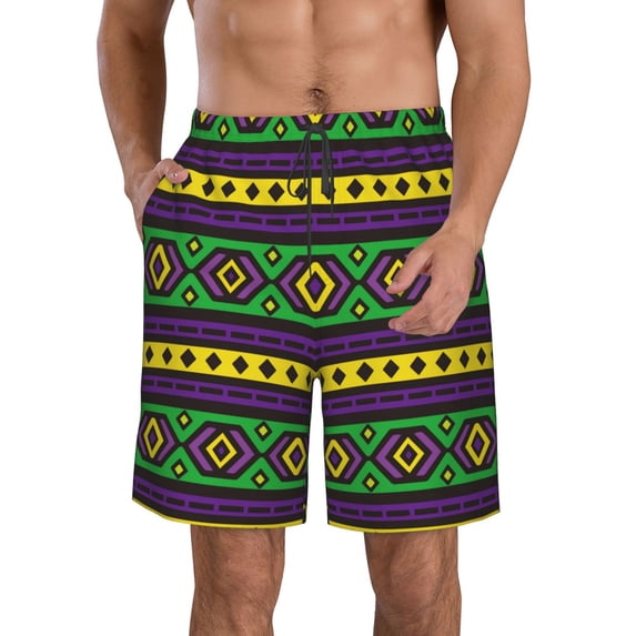 Bixox Men's Carnival Mardi Gras printing Casual Classic Fit Short Summer Beach Shorts
