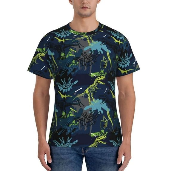 Bixox Men's Cartoon Dinosaur Printed Short Sleeve Skinny Athletic T-Shirt