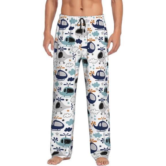 Bixox Men's Cartoon Helicopters Patterned Pajama Pants with Pockets Lounge Clothes for Home