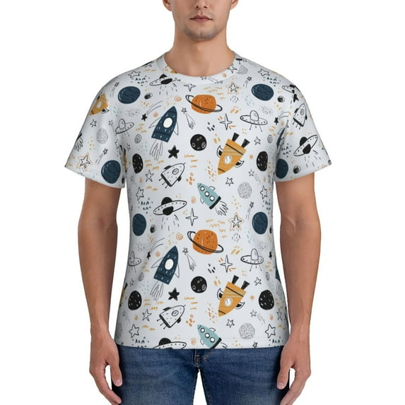 Bixox Men's Cartoon Planets Printed Short Sleeve Skinny Athletic T-Shirt