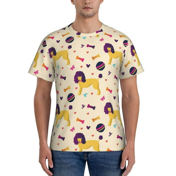Bixox Men's Cartoon Poodle Dog Printed Short Sleeve Skinny Athletic T-Shirt
