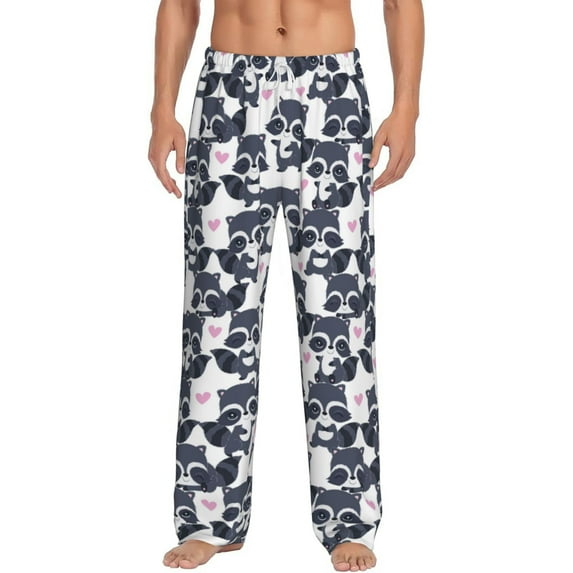 Bixox Men's Cartoon Raccoon Patterned Pajama Pants with Pockets Lounge Clothes for Home