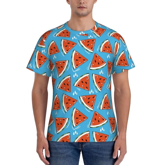 Bixox Men's Cartoon Watermelon Printed Short Sleeve Skinny Athletic T-Shirt