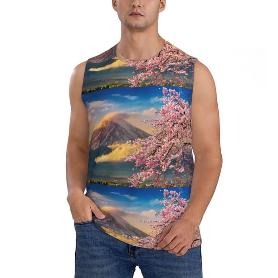 Bixox Men's Cherry Blossoms Printed Shirt Sleeveless Fitness Tank Top-Medium