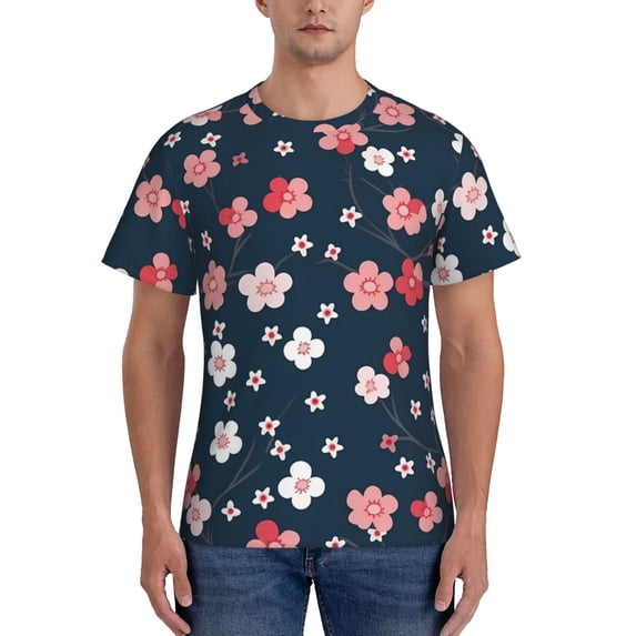 Bixox Men's Cherry Blossoms Printed Short Sleeve Skinny Athletic T-Shirt