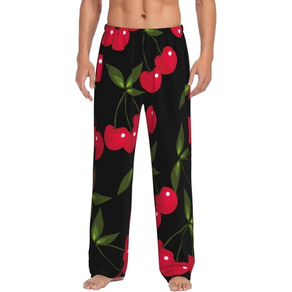 Bixox Men's Cherry Patterned Pajama Pants with Pockets Lounge Clothes for Home