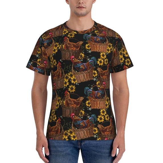 Bixox Men's Chicken Rooster Printed Short Sleeve Skinny Athletic T-Shirt