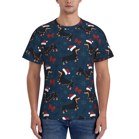 Bixox Men's Christmas Dachshund Printed Short Sleeve Skinny Athletic T-Shirt