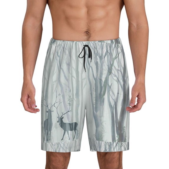 Bixox Men's Christmas Deer printed lightweight casual shorts, soft sleep shorts with pockets.