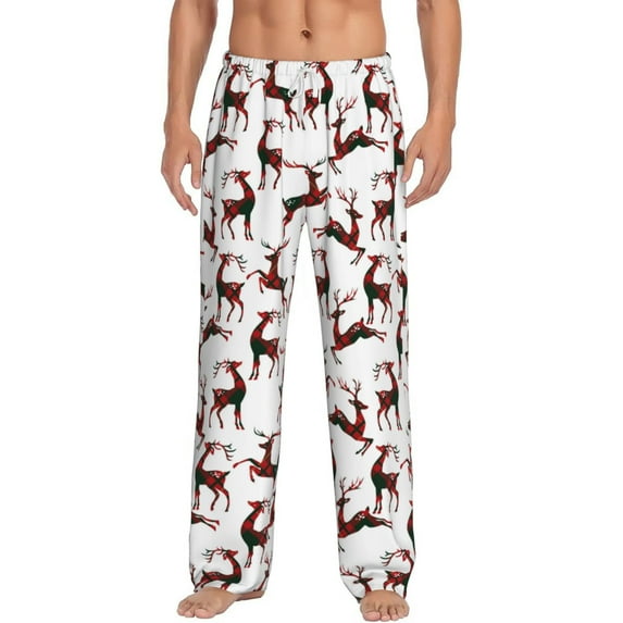 Bixox Men's Christmas Plaid Moose Patterned Pajama Pants with Pockets Lounge Clothes for Home