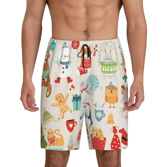 Bixox Men's Christmas and New Year printed lightweight casual shorts, soft sleep shorts with pockets.