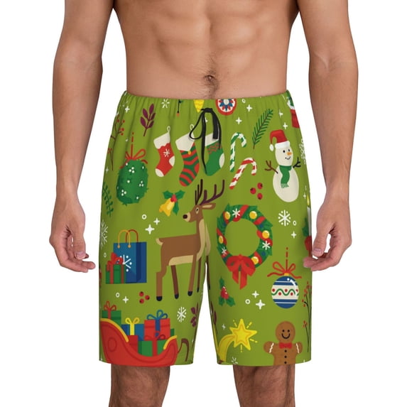 Bixox Men's Christmas printed lightweight casual shorts, soft sleep shorts with pockets.
