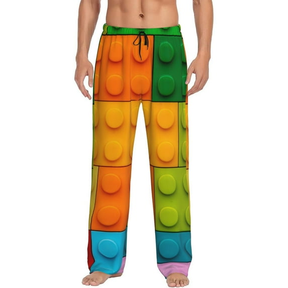 Bixox Men's Colorful Building Blocks Patterned Pajama Pants with Pockets Lounge Clothes for Home