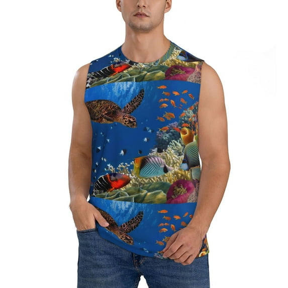 Bixox Men's Colorful Coral Reef Printed Shirt Sleeveless Fitness Tank Top-3X-Large