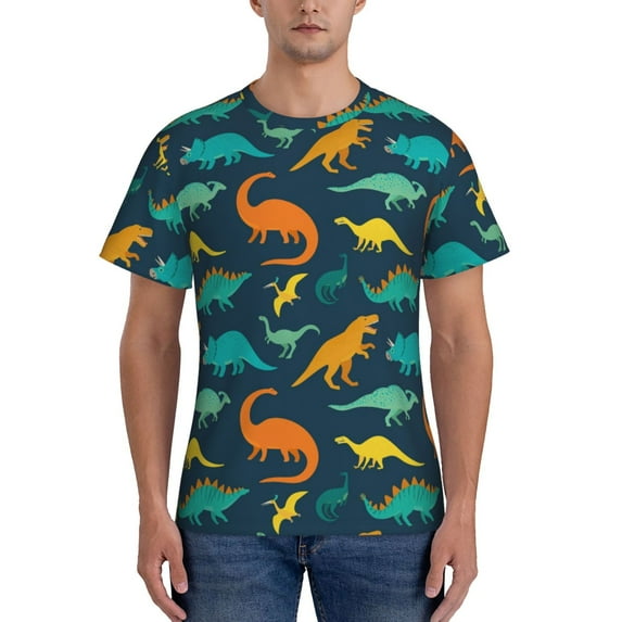 Bixox Men's Colorful Dinosaur Printed Short Sleeve Skinny Athletic T-Shirt
