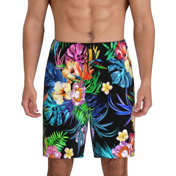 Bixox Men's Colorful Flowers printed lightweight casual shorts, soft sleep shorts with pockets.