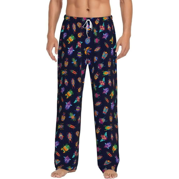 Bixox Men's Colorful Insects Patterned Pajama Pants with Pockets Lounge Clothes for Home