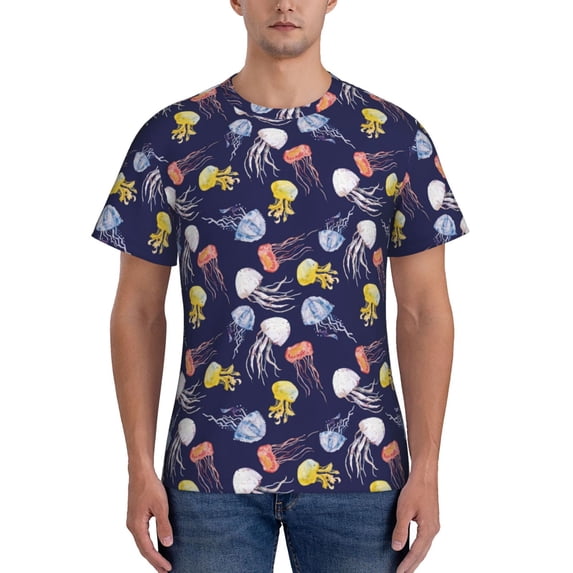 Bixox Men's Colorful Jellyfish Printed Short Sleeve Skinny Athletic T-Shirt