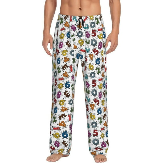 Bixox Men's Colorful Numbers Patterned Pajama Pants with Pockets Lounge Clothes for Home