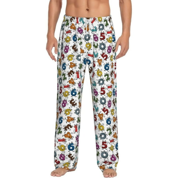 Bixox Men's Colorful Numbers Patterned Pajama Pants with Pockets Lounge Clothes for Home