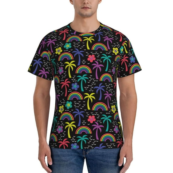 Bixox Men's Colorful Palms Printed Short Sleeve Skinny Athletic T-Shirt