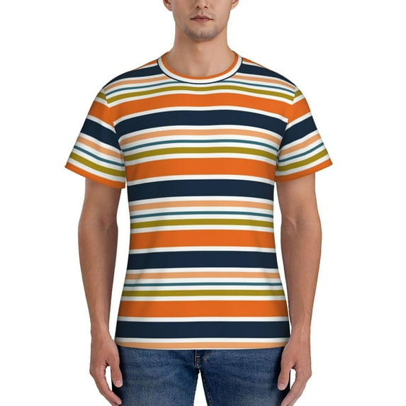 Bixox Men's Colorful Pastel Stripes Printed Short Sleeve Skinny Athletic T-Shirt