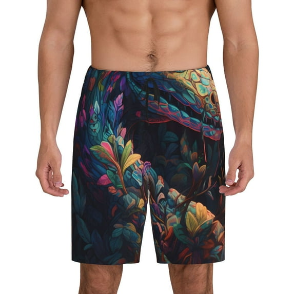 Bixox Men's Colorful Patterned Snake printed lightweight casual shorts, soft sleep shorts with pockets.