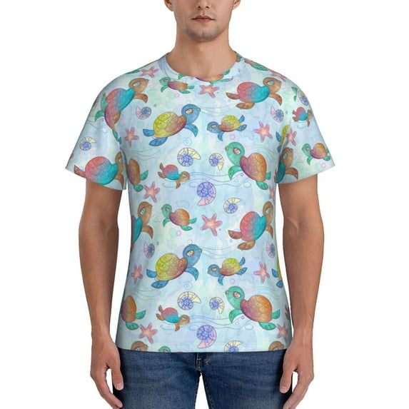 Bixox Men's Colorful Sea Turtle Printed Short Sleeve Skinny Athletic T-Shirt