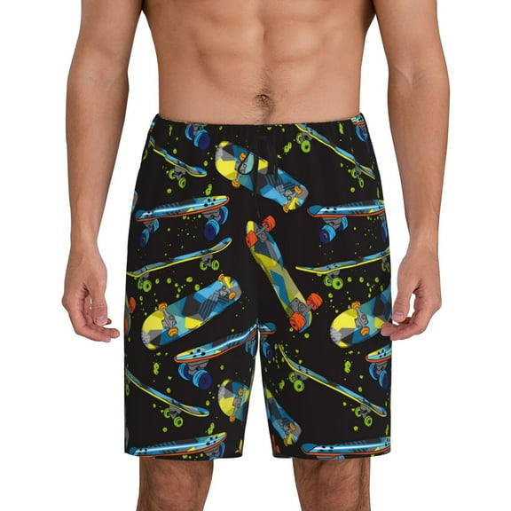 Bixox Men's Colorful Skateboard printed lightweight casual shorts, soft sleep shorts with pockets.