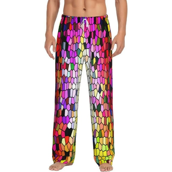 Bixox Men's Colorful Tie Dye Stained Glass 3 Patterned Pajama Pants with Pockets Lounge Clothes for Home
