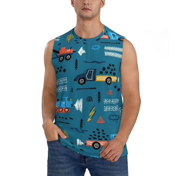 Bixox Men's Construction Trucks Printed Shirt Sleeveless Fitness Tank Top-Large
