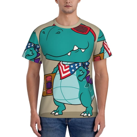 Bixox Men's Cool Dino Playing Skateboard Printed Short Sleeve Skinny Athletic T-Shirt