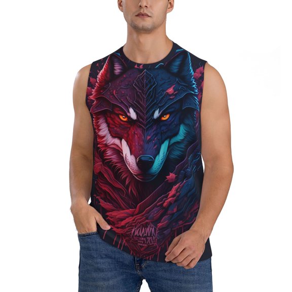 Bixox Men's Cool Wolf Head Printed Shirt Sleeveless Fitness Tank Top-XX-Large