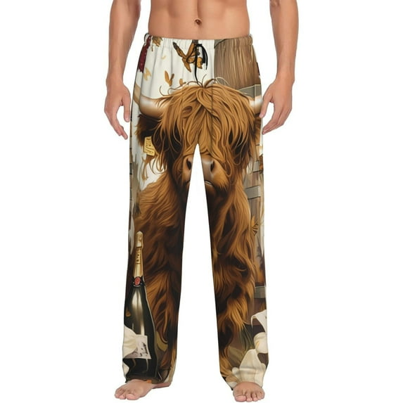 Bixox Men's Cow With Butterflies Lilies Patterned Pajama Pants with Pockets Lounge Clothes for Home
