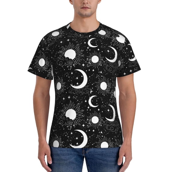 Bixox Men's Crescent and Stars Printed Short Sleeve Skinny Athletic T-Shirt