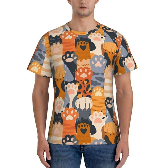 Bixox Men's Cute Cat Paw Printed Short Sleeve Skinny Athletic T-Shirt