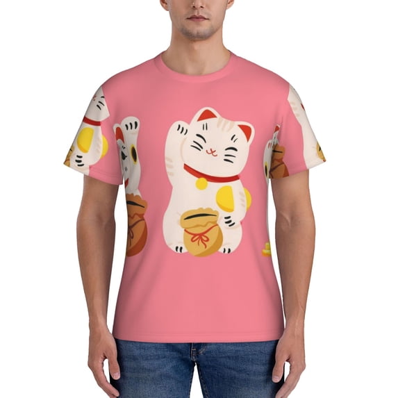 Bixox Men's Cute Cat Printed Short Sleeve Skinny Athletic T-Shirt