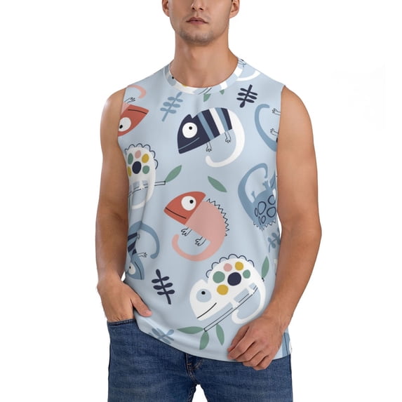 Bixox Men's Cute Chameleons Printed Shirt Sleeveless Fitness Tank Top-Medium
