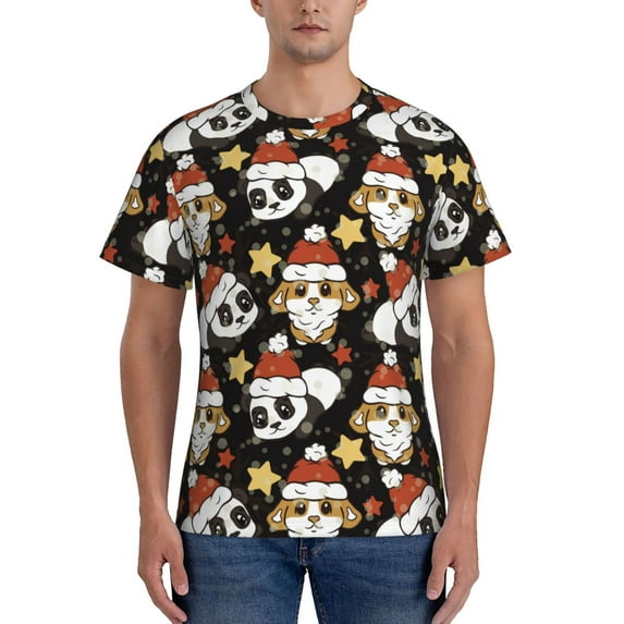 Bixox Men's Cute Dog Panda Printed Short Sleeve Skinny Athletic T-Shirt