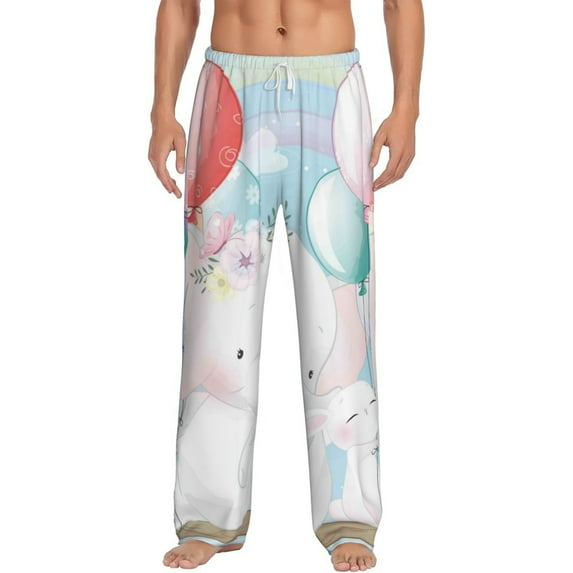 Bixox Men's Cute Elephant Patterned Pajama Pants with Pockets Lounge Clothes for Home