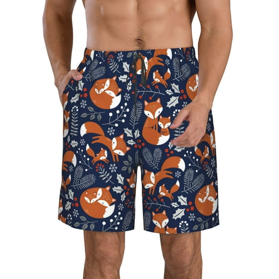 Bixox Men's Cute Foxes printing Casual Classic Fit Short Summer Beach Shorts