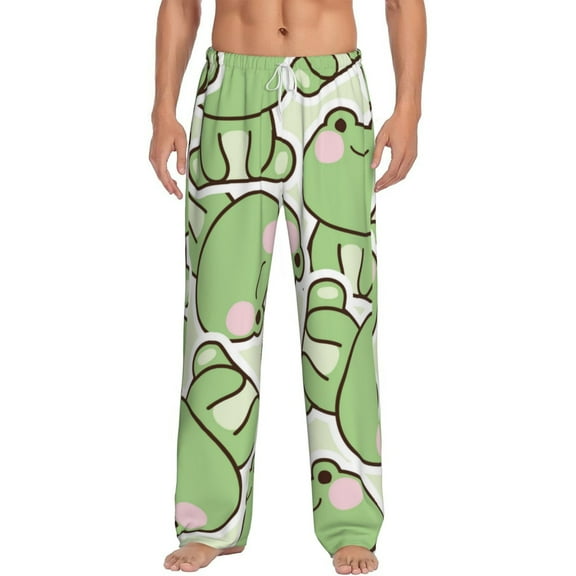 Bixox Men's Cute Frog Patterned Pajama Pants with Pockets Lounge Clothes for Home