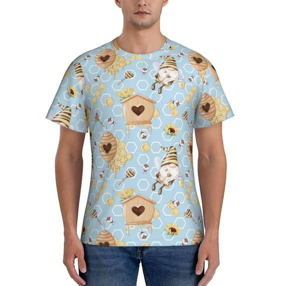 Bixox Men's Cute Gnome Bee Collects Honey Printed Short Sleeve Skinny Athletic T-Shirt