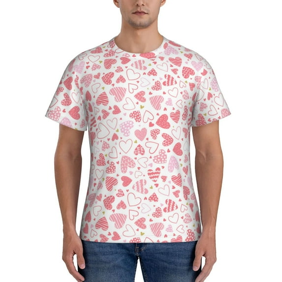 Bixox Men's Cute Hand Drawn Hearts Printed Short Sleeve Skinny Athletic T-Shirt