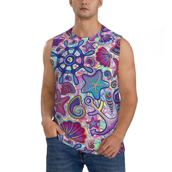 Bixox Men's Cute Nautical Printed Shirt Sleeveless Fitness Tank Top-Small