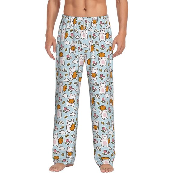 Bixox Men's Cute Rabbit Hold Carrot Patterned Pajama Pants with Pockets Lounge Clothes for Home