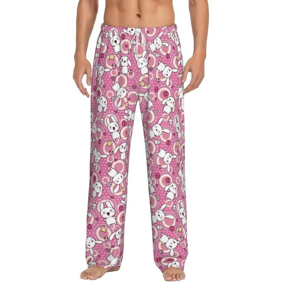 Bixox Men's Cute Rabbit Patterned Pajama Pants with Pockets Lounge Clothes for Home