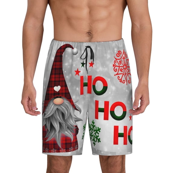 Bixox Men's Cute Santa printed lightweight casual shorts, soft sleep shorts with pockets.