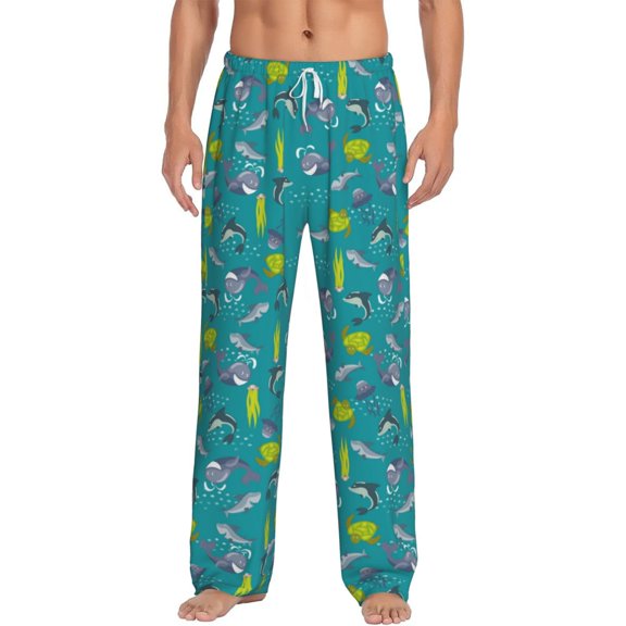 Bixox Men's Cute Shark Turtle Patterned Pajama Pants with Pockets Lounge Clothes for Home